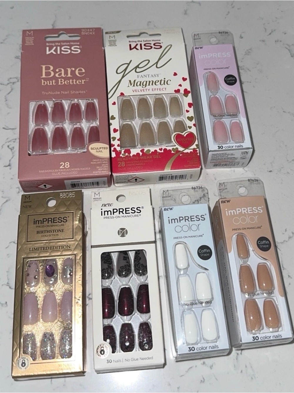 imPRESS & KISS Press-On Nail Variety Pack — Pink, Nude, Gold, White, Brown